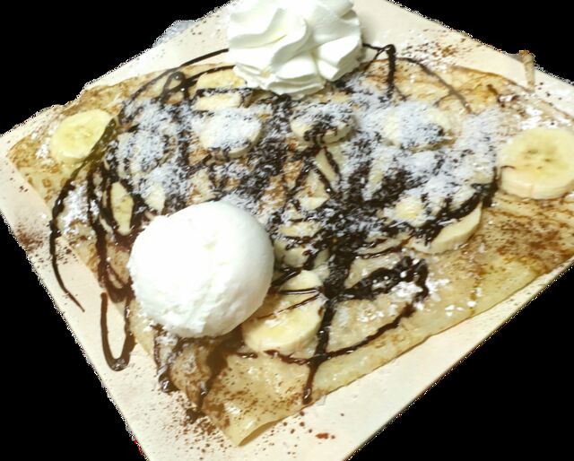 Crêpe choco coco banane, glace coco, Chantilly maison