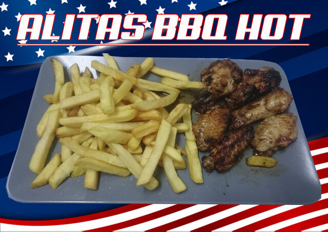 6 Uds. bañadas en BBq Picante y Patatas Fritas