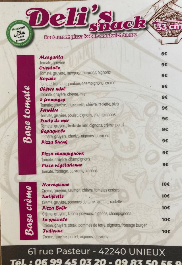 MENU PIZZAS