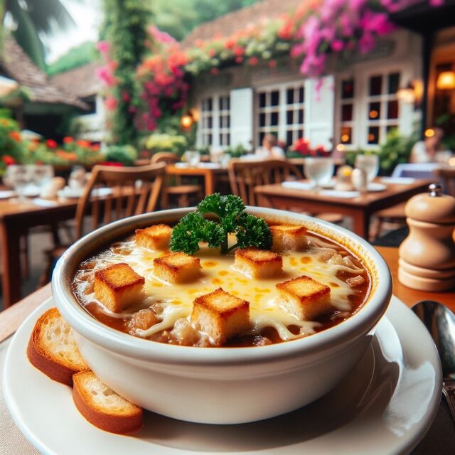 zupa cebulowa z grzankami | French onion soup with croutons