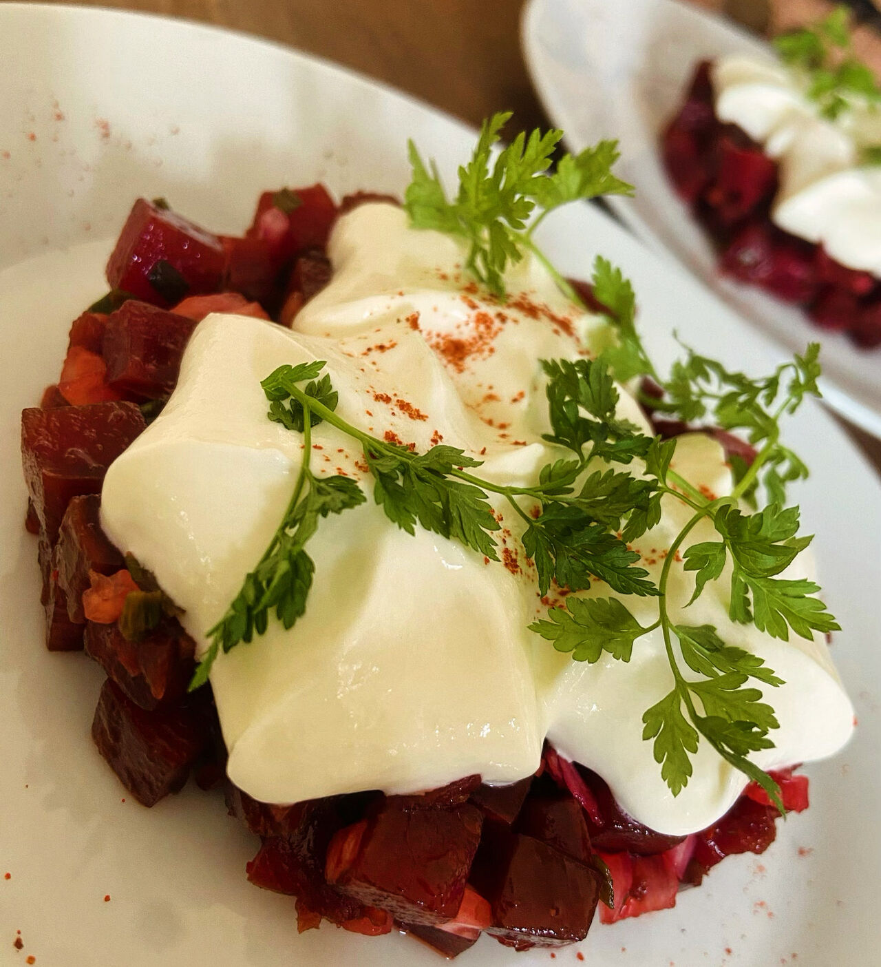 Tartare de betterave et crémeux chèvre