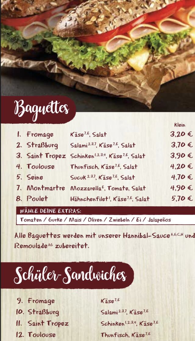 Baguettes und Schüler-Sandwiches