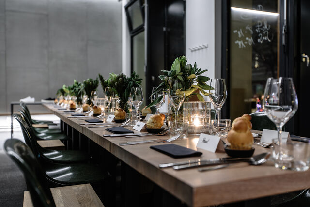 the dinner table is set 