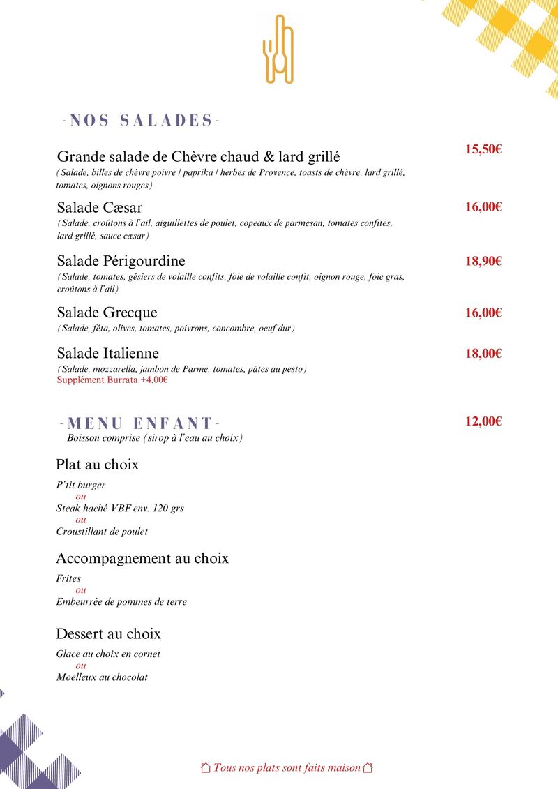 Salades Menu enfants été 26