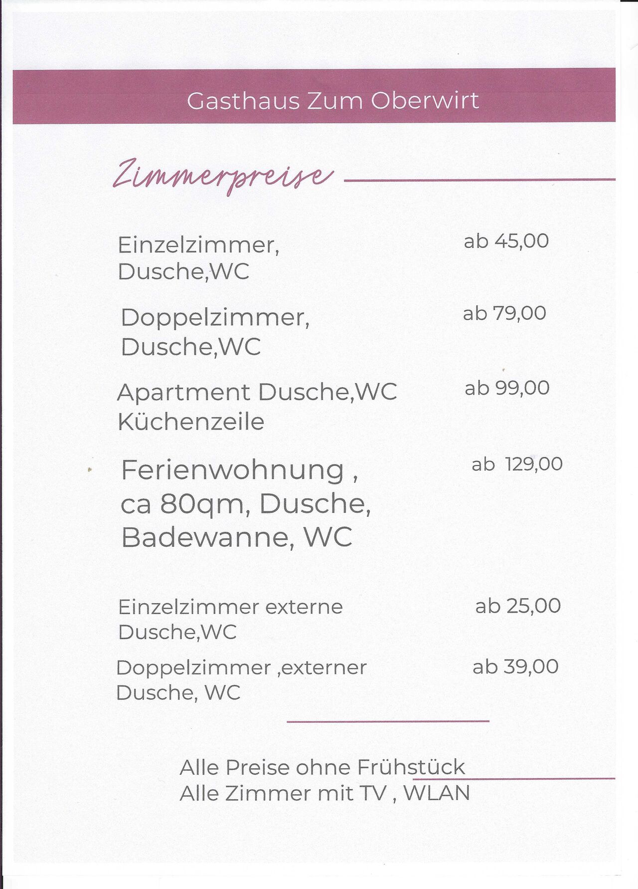 Zimmerpreise
