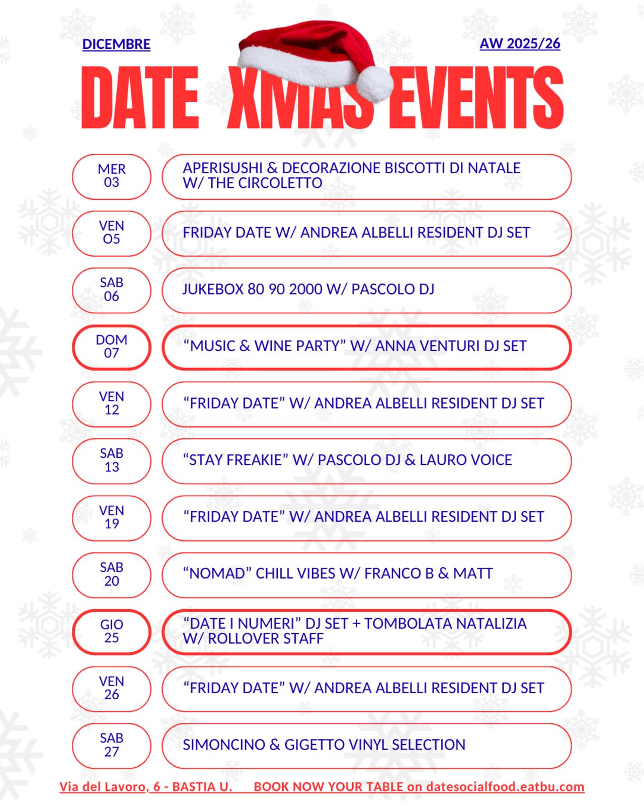 DATE XMAS EVENTS
