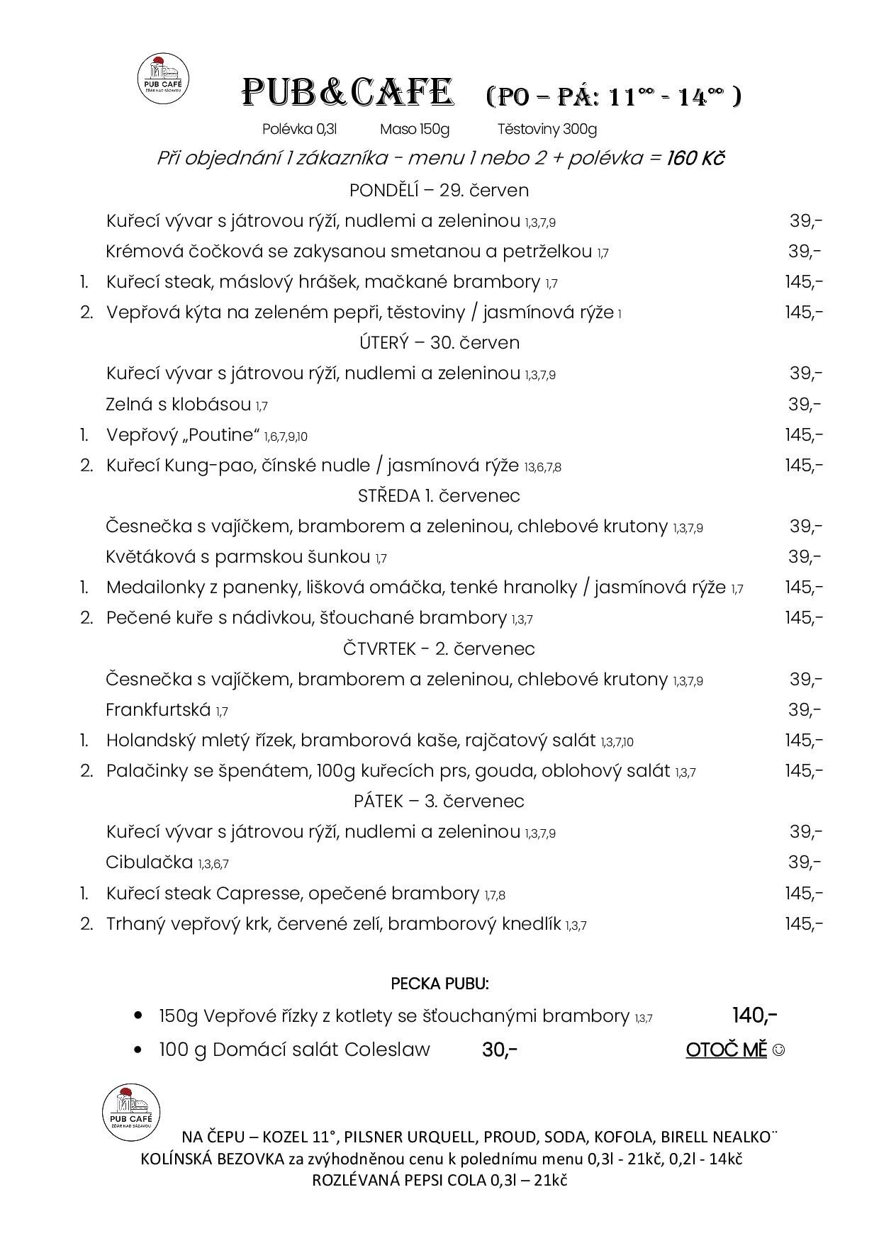 Denní menu od 29. ČERVNA
