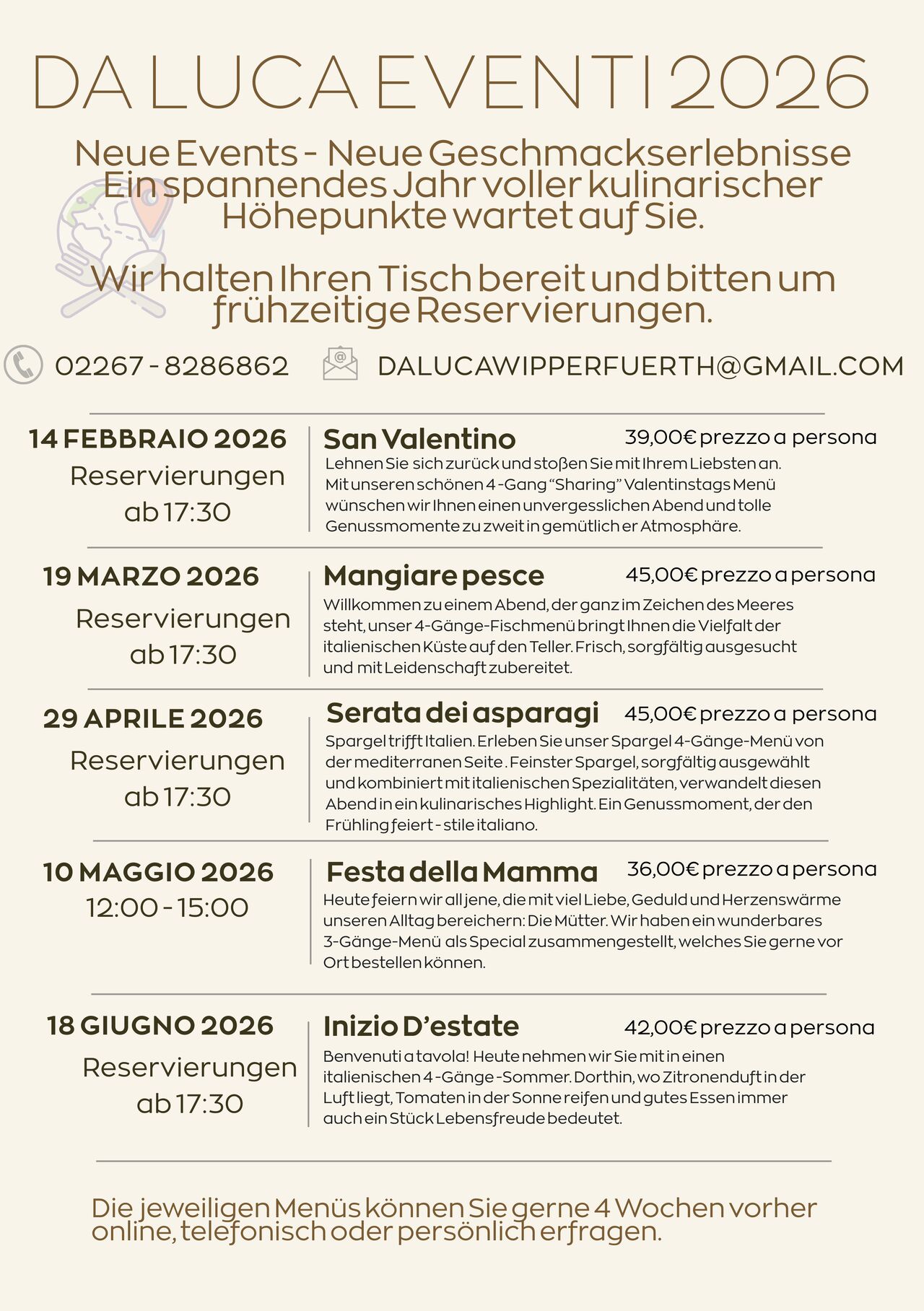 Da Luca Eventi Februar - Juni 2026