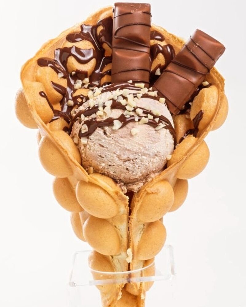 Bubble waffles con helado 