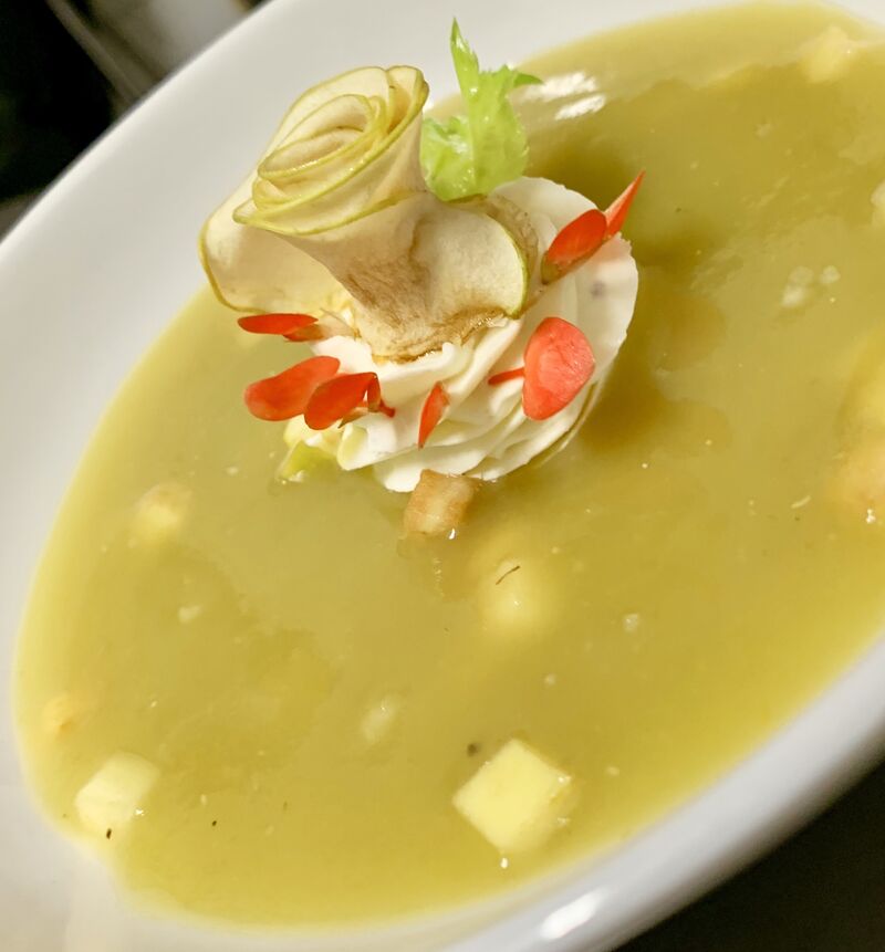 Gaspacho tomates zébra et pomme grany, accord cardamone