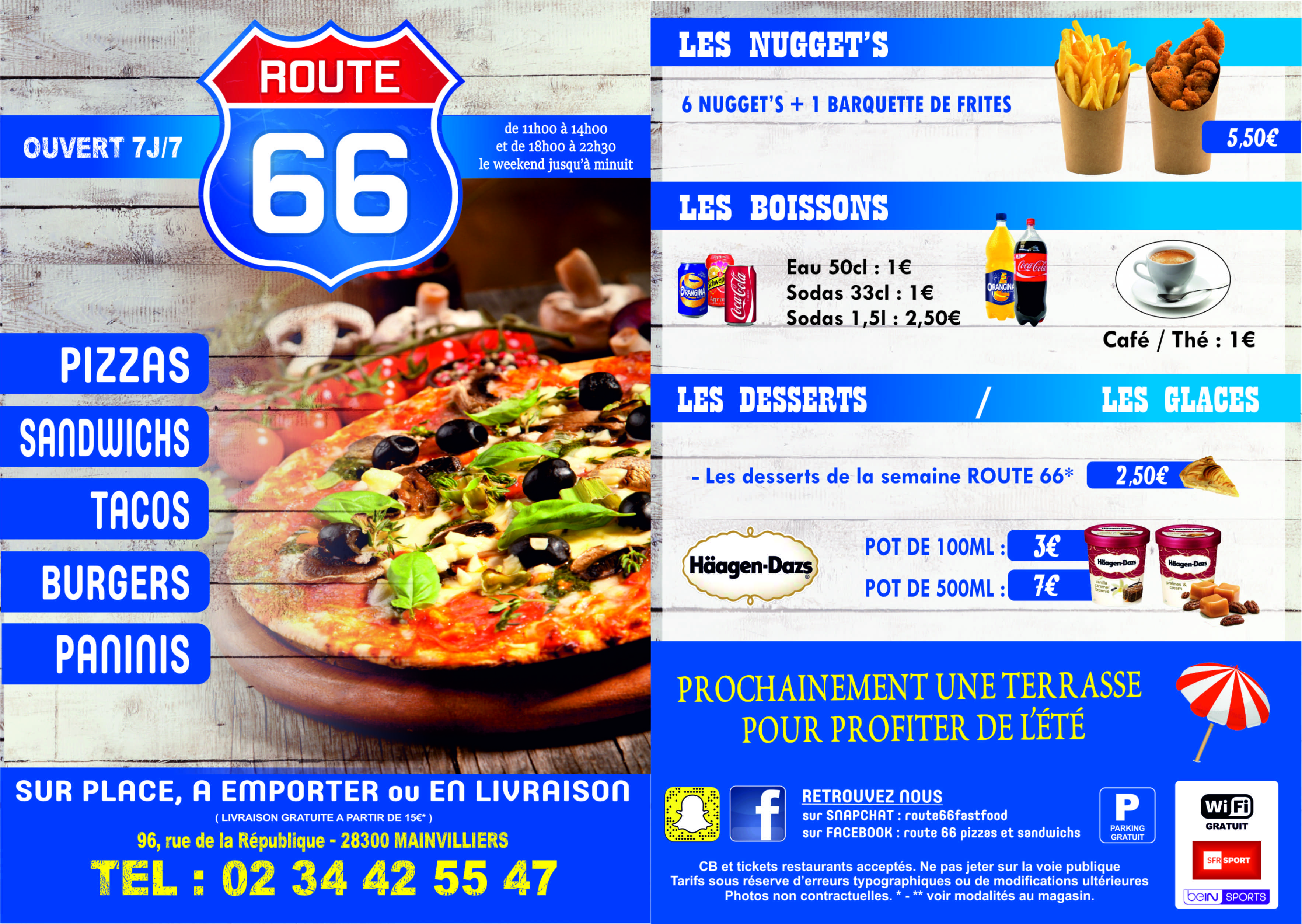 route 66 pizzas & sandwichs - mainvilliers | diner near me | book now