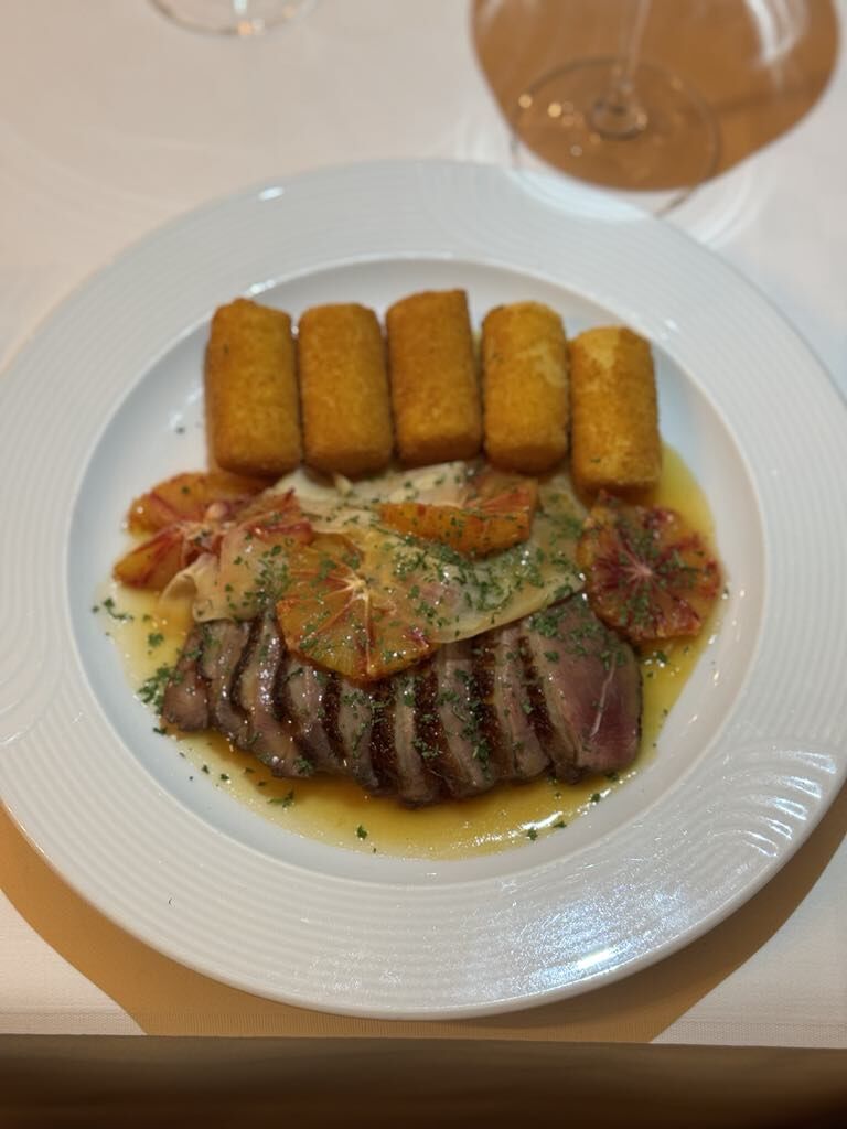 eendenborst, citrusvruchten, gember, kroketjes