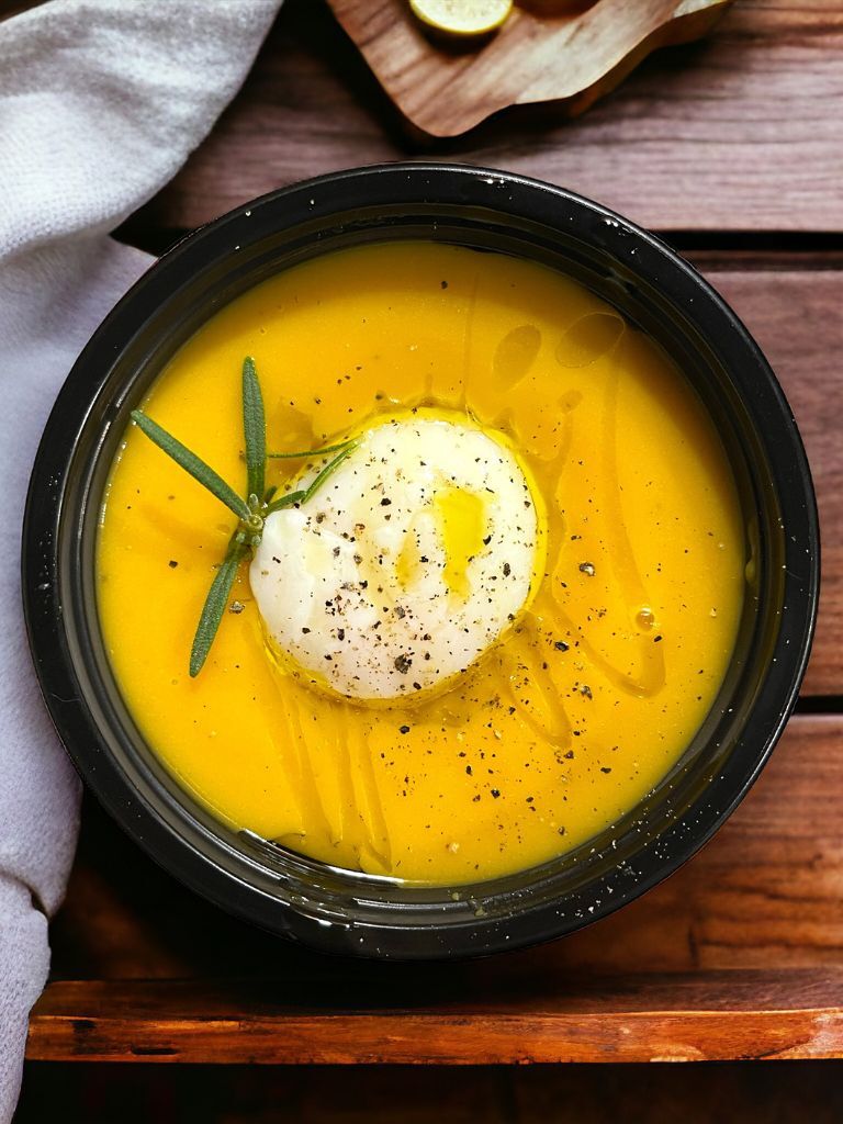 Pumpkin soup with poached egg