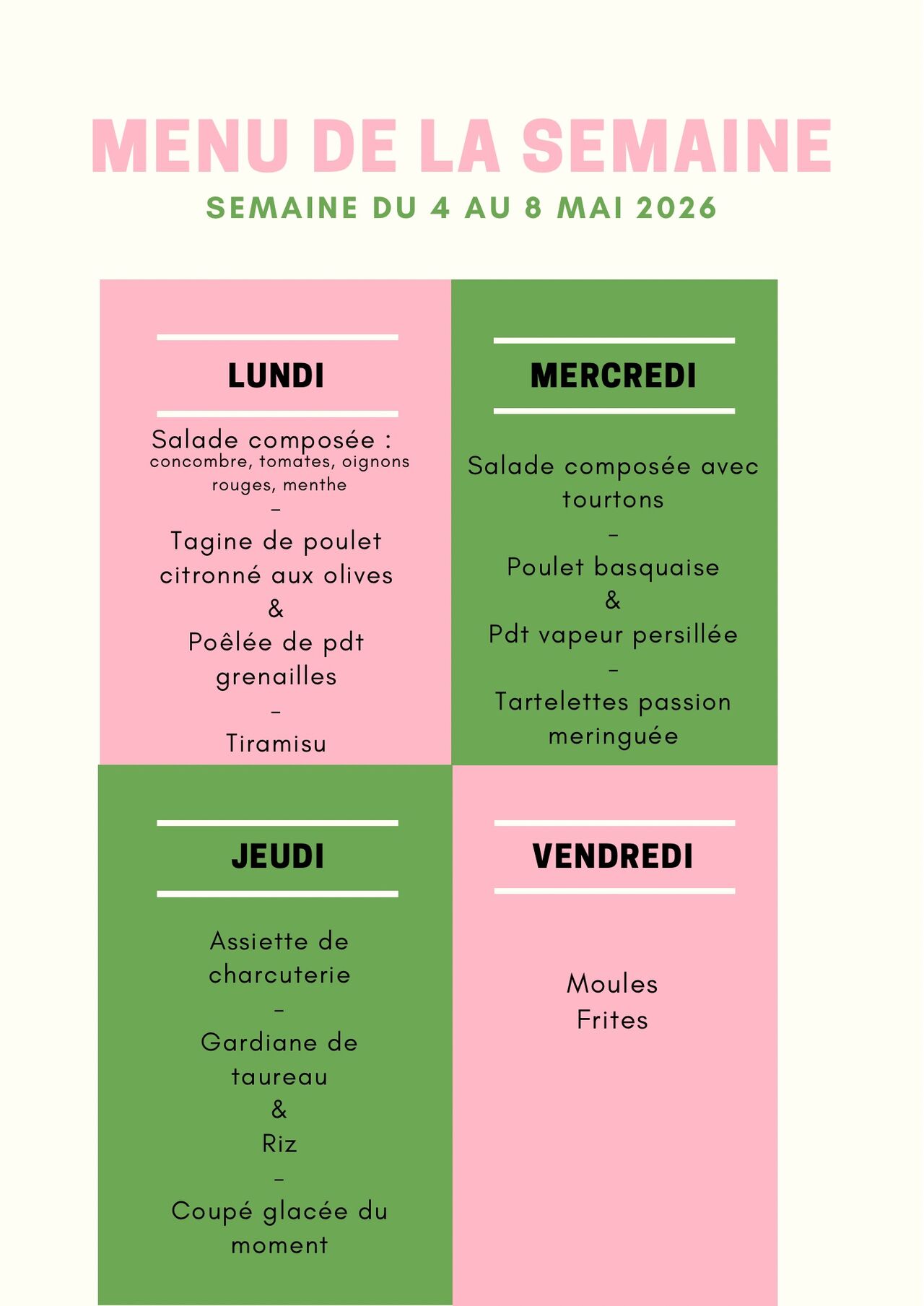 MENU DE LA SEMAINE