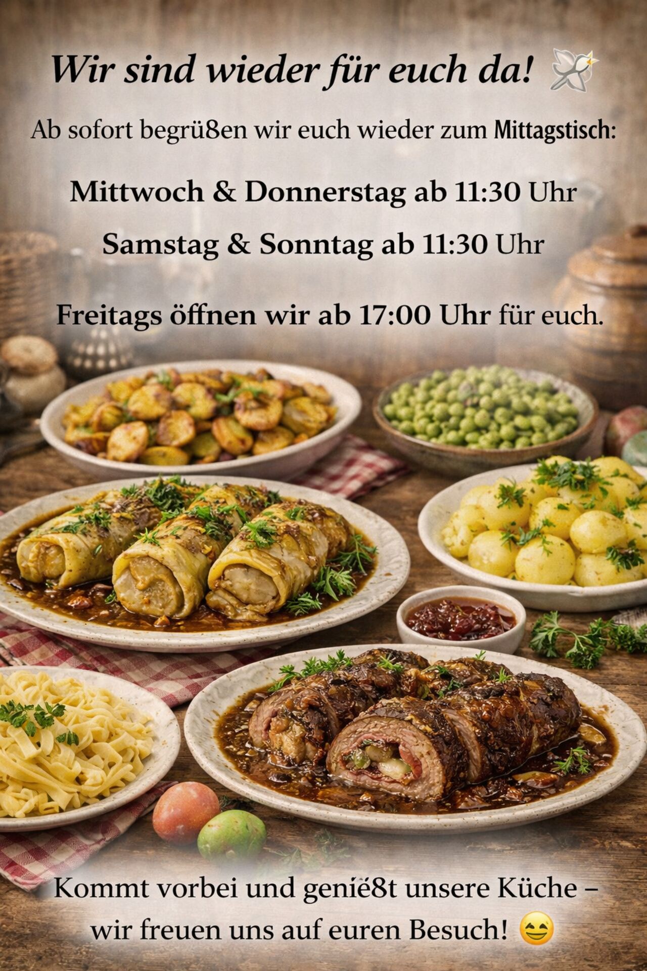 Wir sind wieder für euch da! 🍽️✨