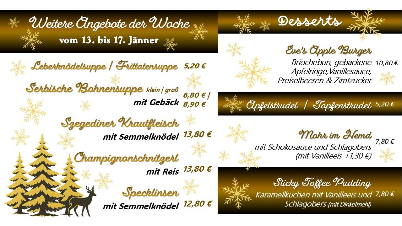 Zusätzliche Speisenangebote der Woche