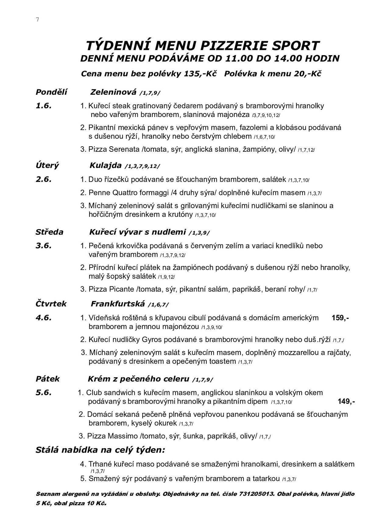 Týdenní menu