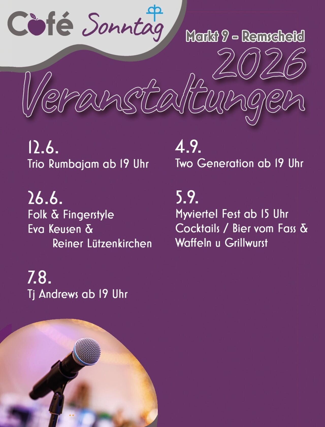 Veranstaltungstermine für Livemusik, 2026
