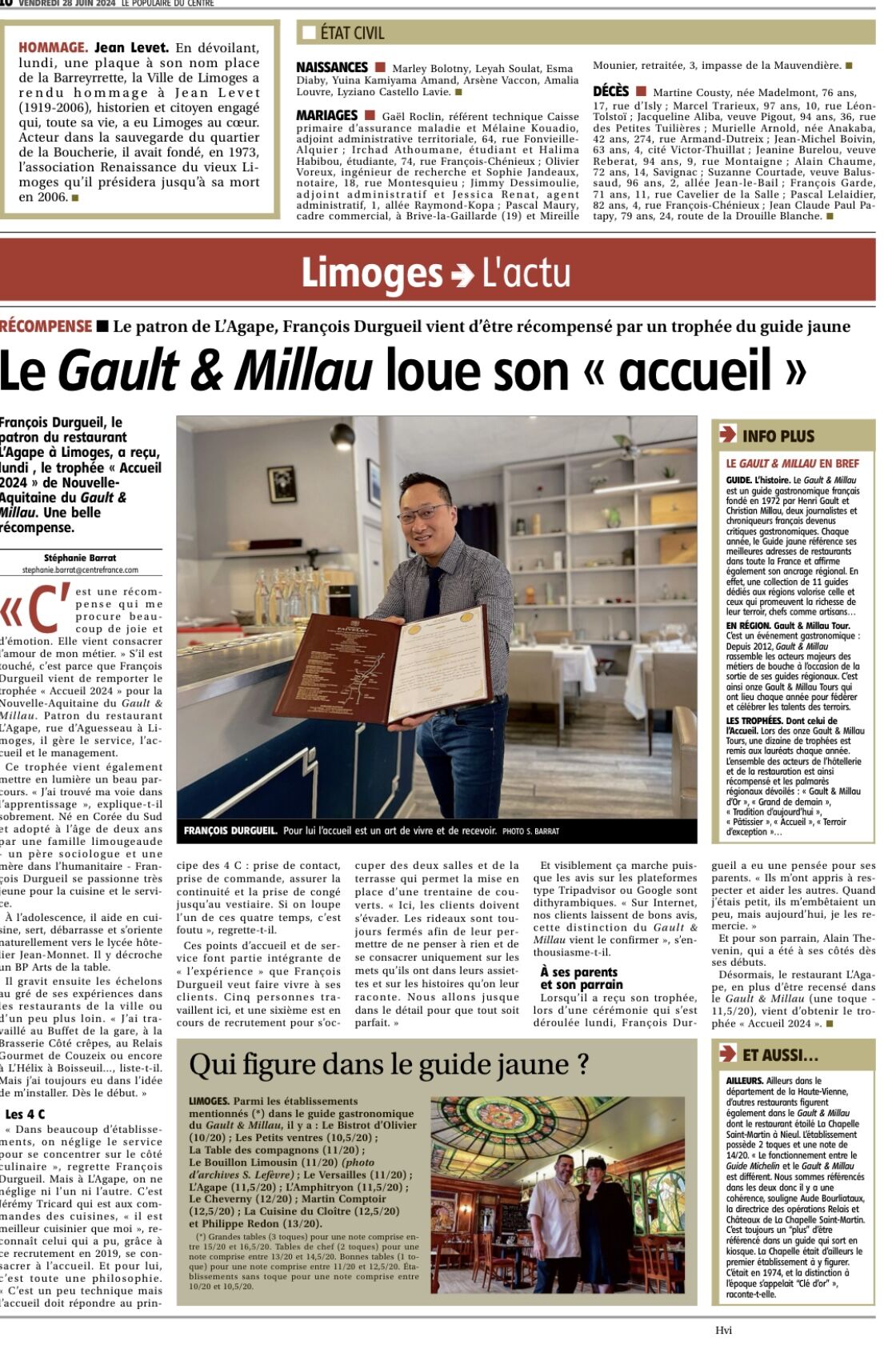 Merci au Populaire pour ce bel article