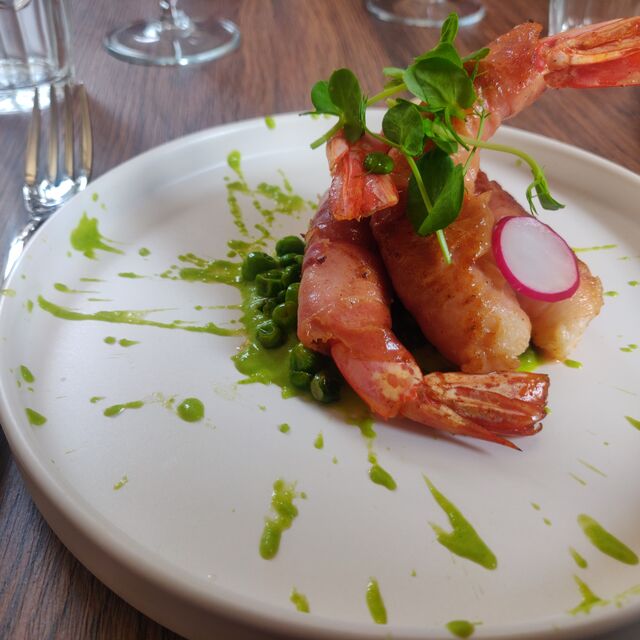 Gamberi Piselli e Speck