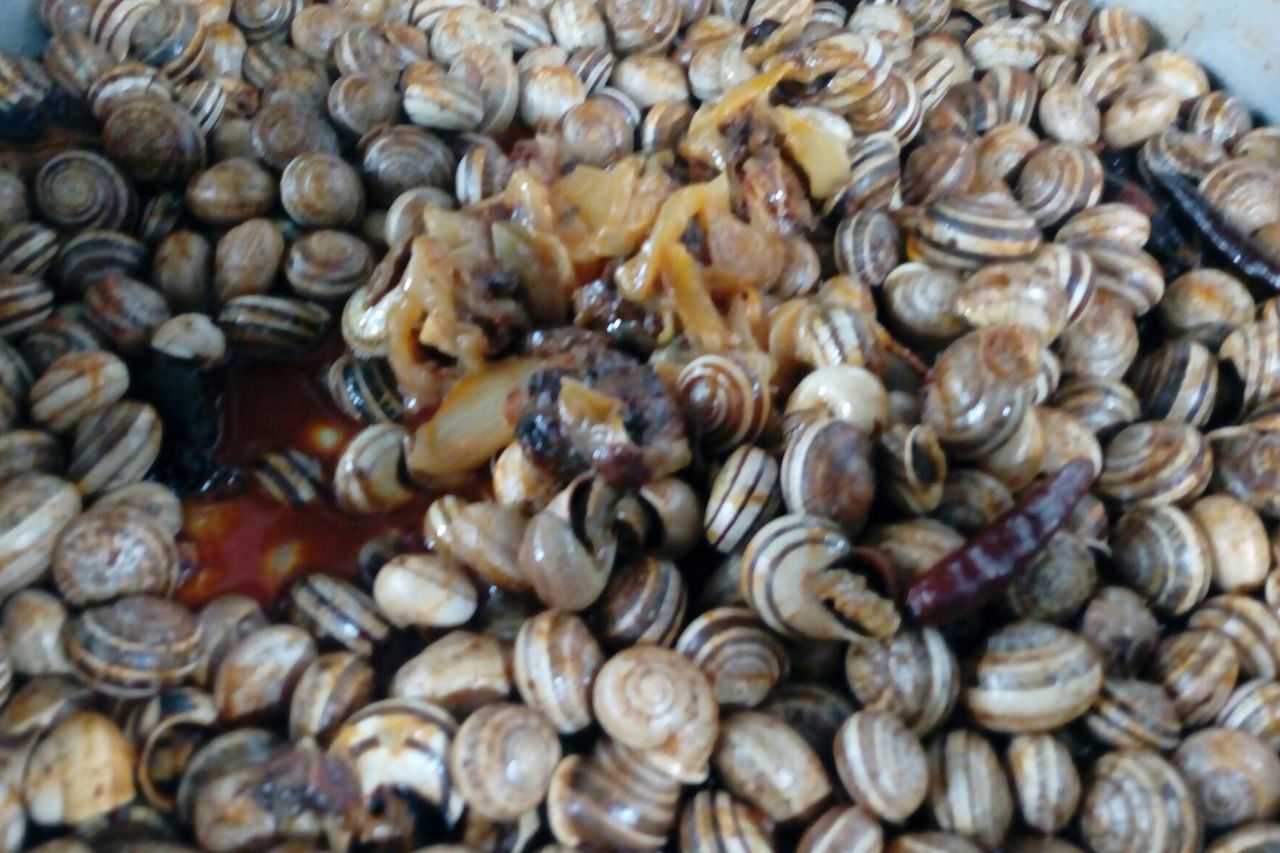 Espineta amb caragolins o cargols, menjar típic de Tarragona.