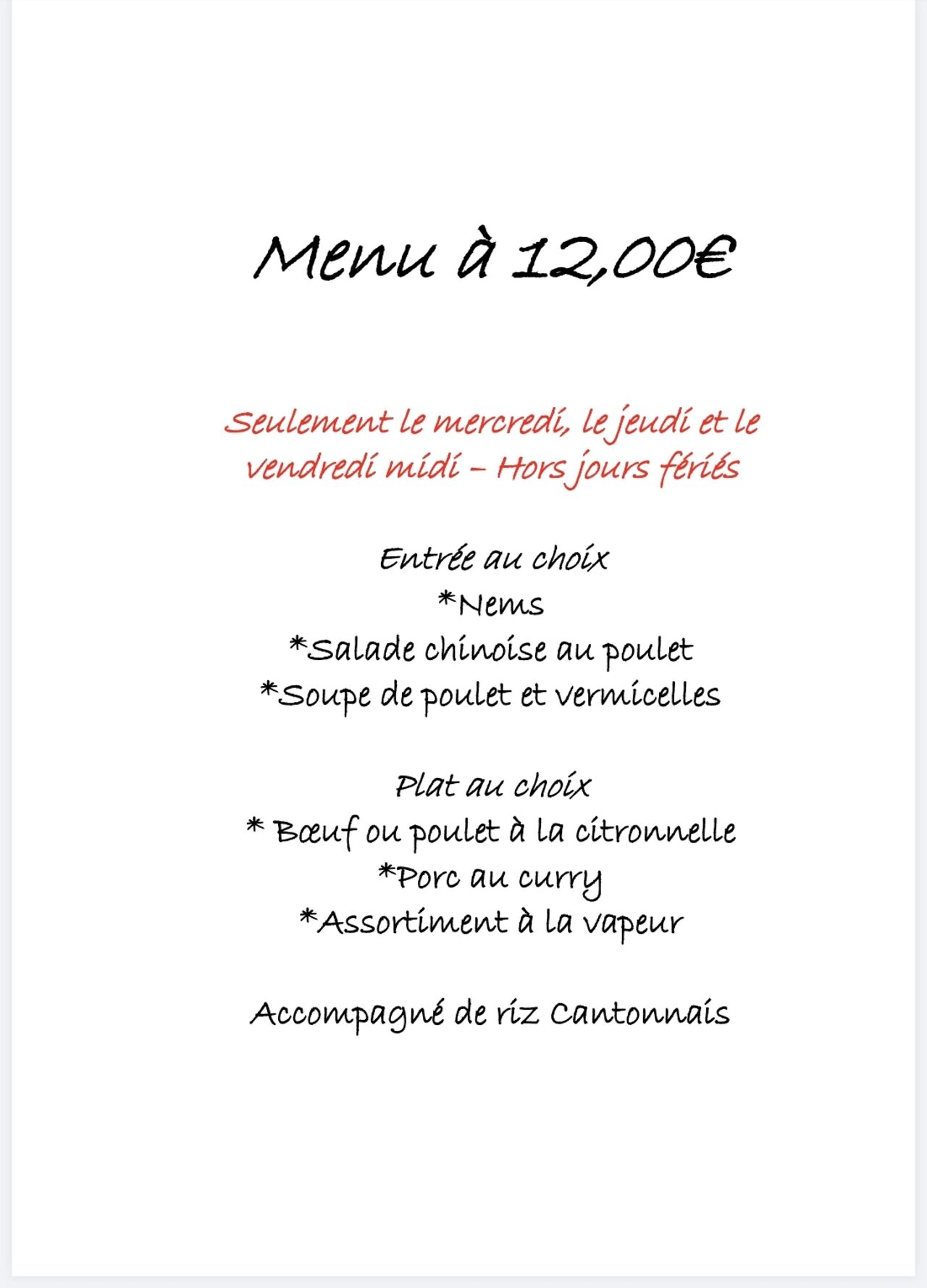 Menu du midi à 12€