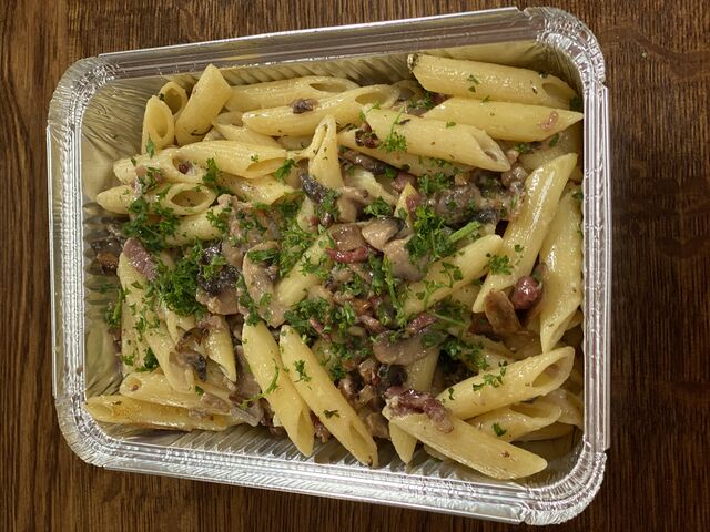 penne met champignons en spekjes 