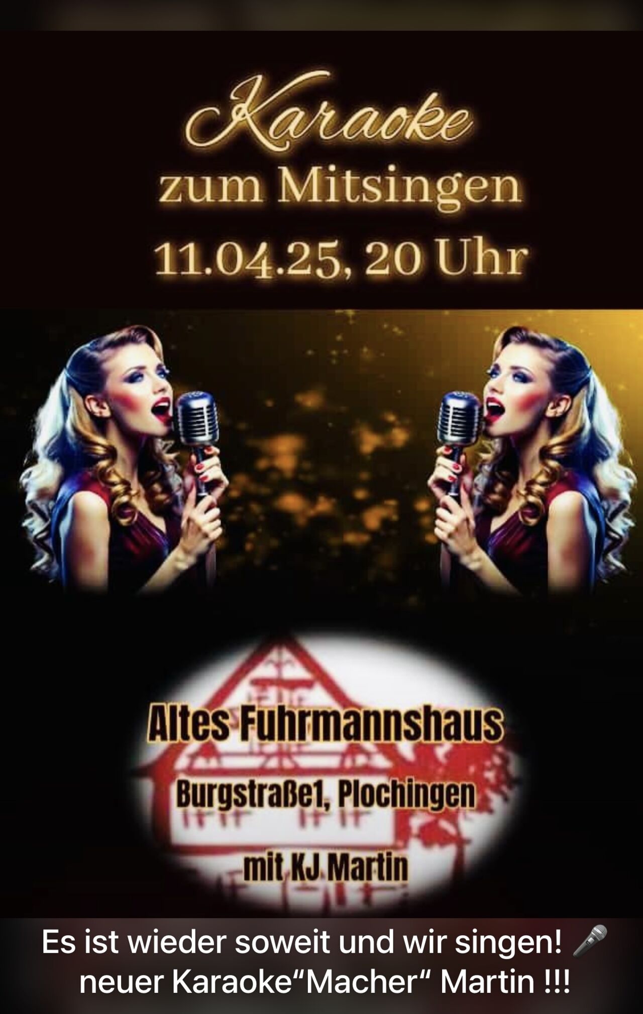 Karaoke mit Martin am 11.04.25, Freitag ab 20 Uhr