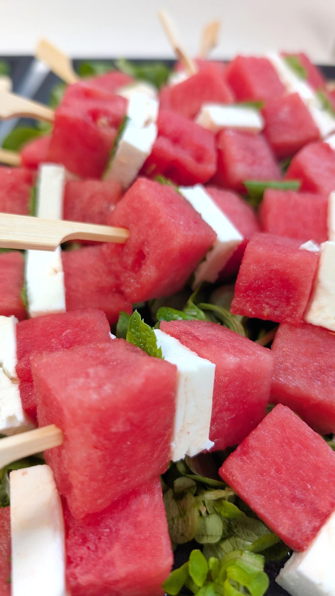 Brochette pastèque, fêta, menthe 
