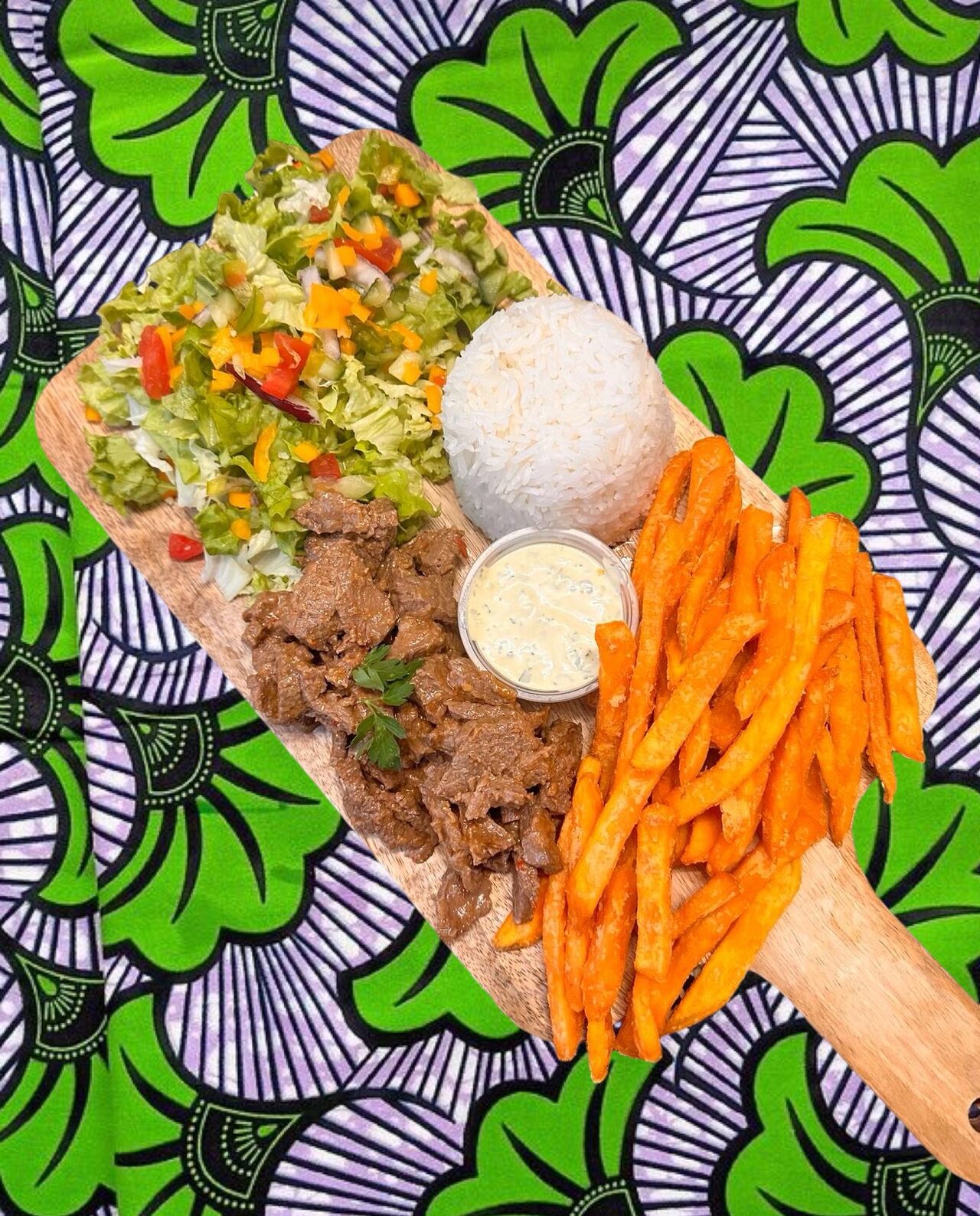 Assiette Bœuf Riz Patates douces Salade