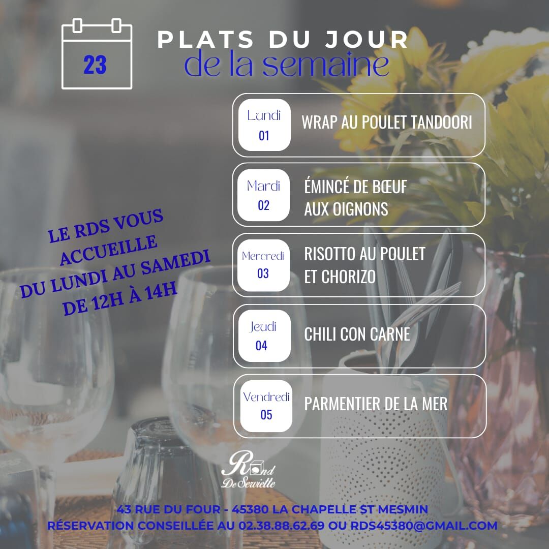 PLAT DU JOUR DE LA SEMAINE