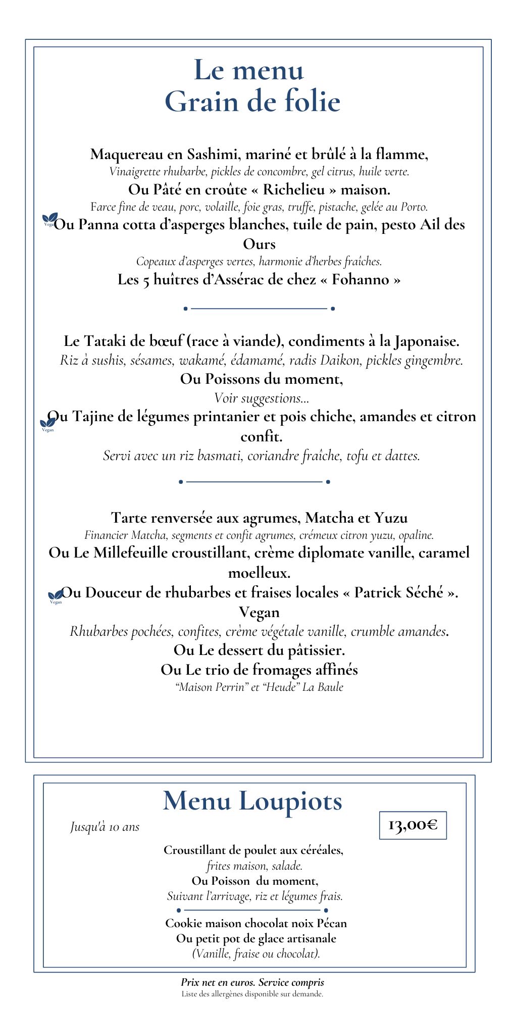 MENU GRAIN DE FOLIE ET LOUPIOTS