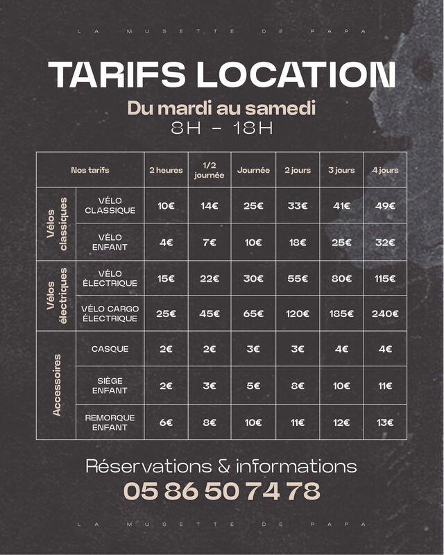 Tarifs location de vélos