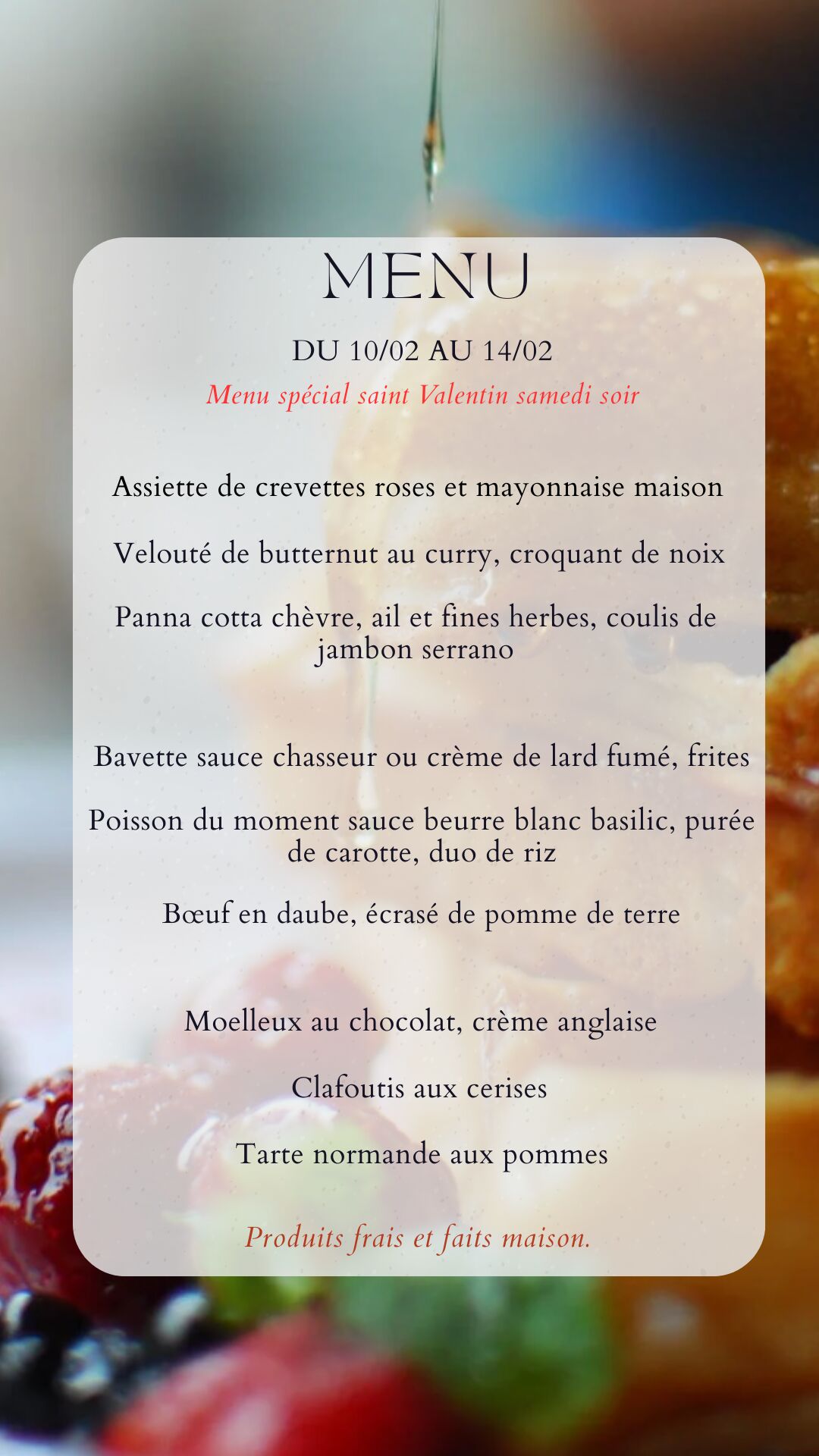 Menu du 10/02/26 au 14/02/26 (hors samedi soir)