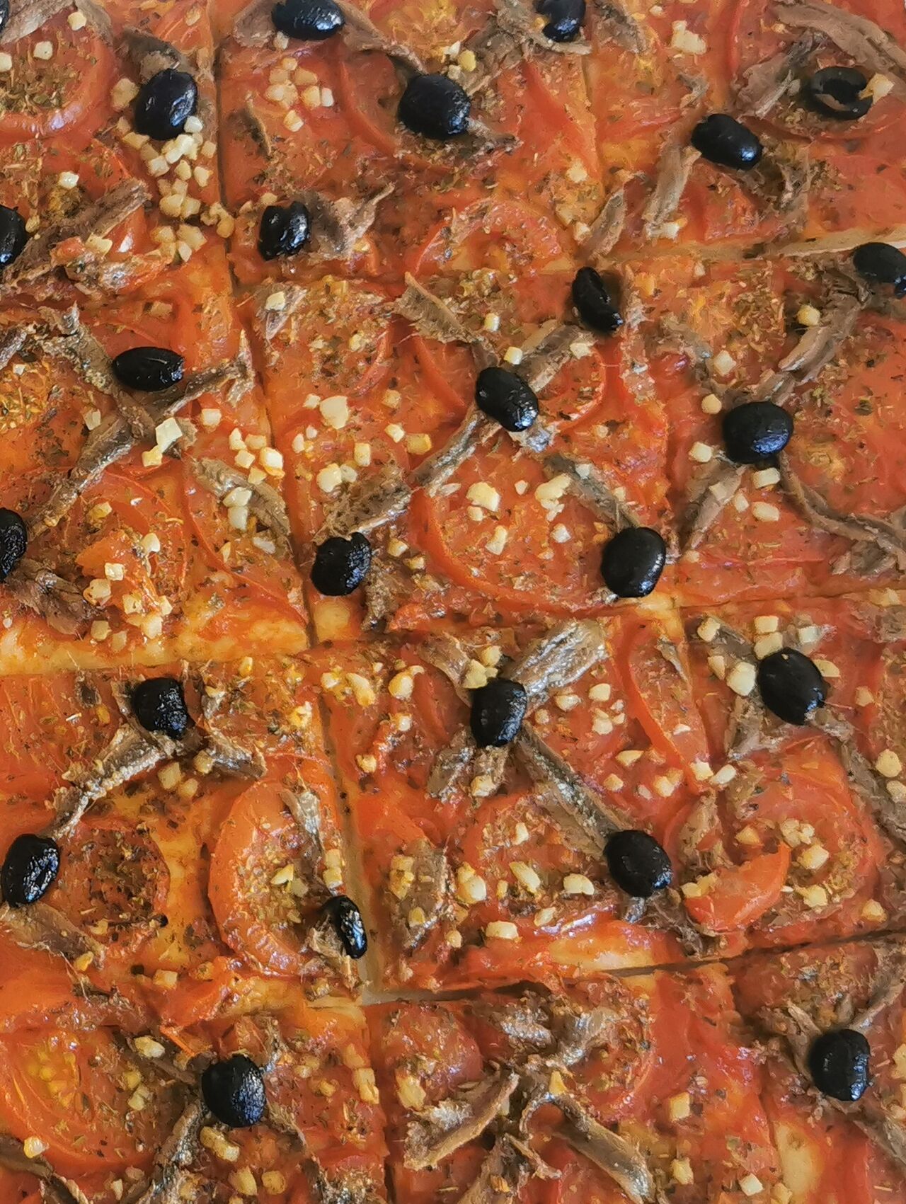 1/2 plaque pizza tomate fraîche anchois 12 euros