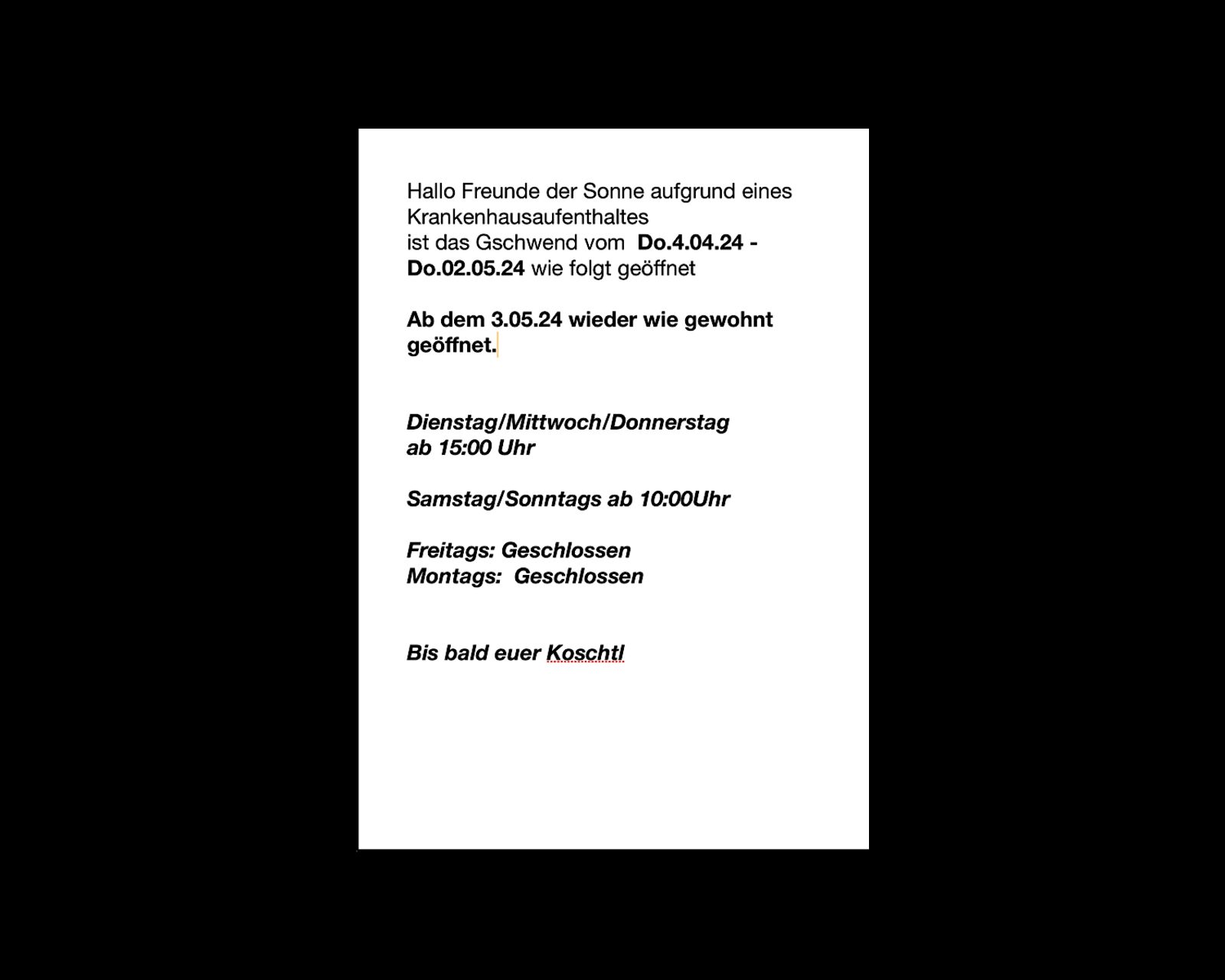 Öffnungszeiten