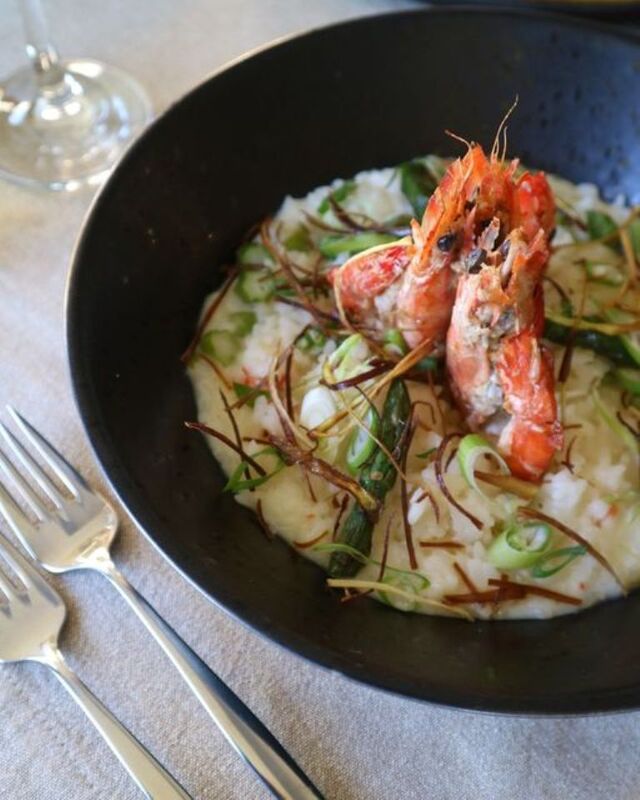 Risoto de espargos e gambas 