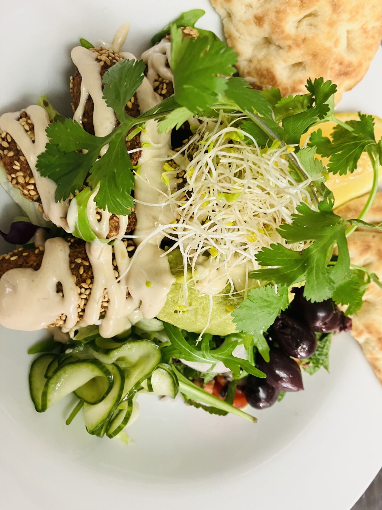falafel bowl with tahini sauce 
