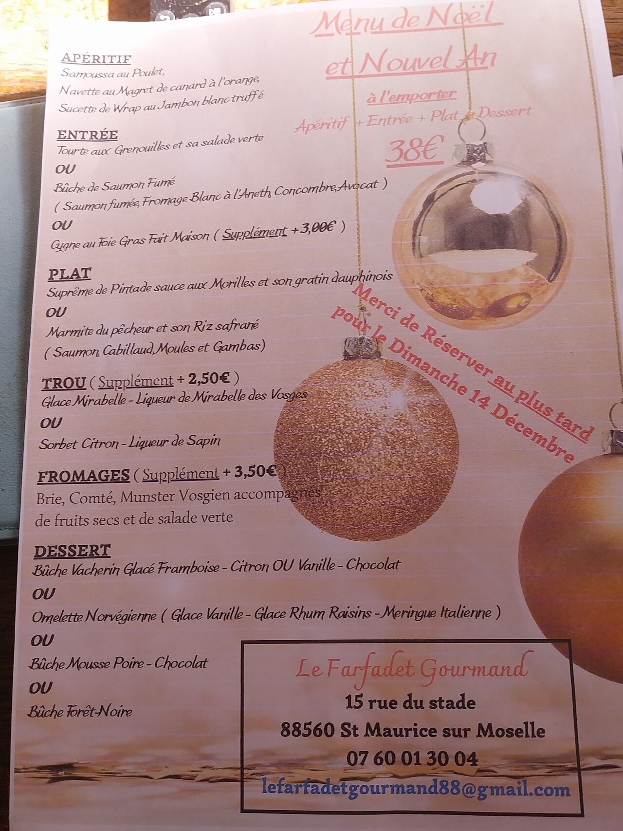 Noël /Nouvel An 2025 à l'Emporter