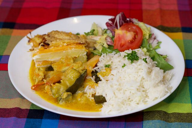 Curry de courgettes, crevettes au lait de coco