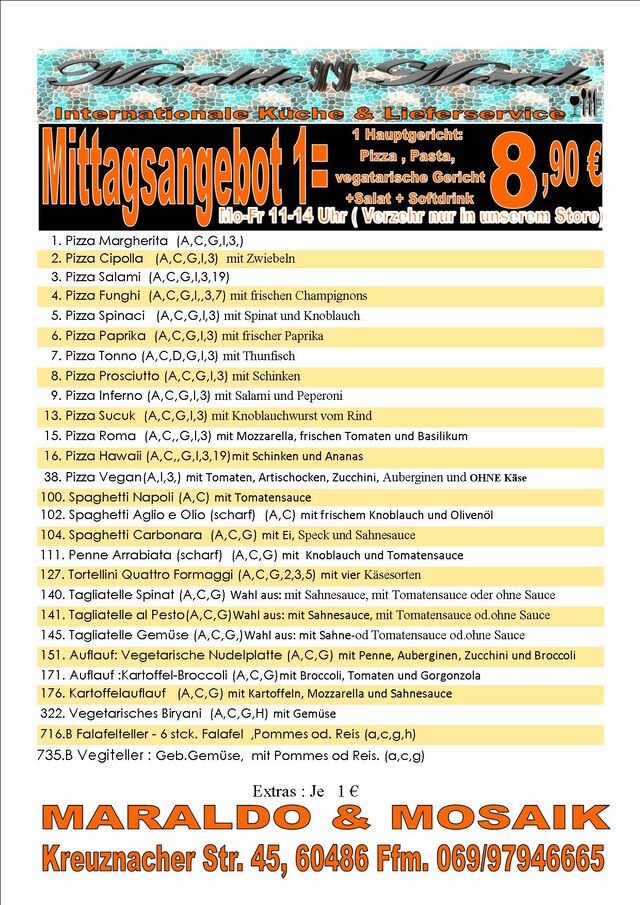 Mittagsangebot Mo -Fr 11 bis 14 Uhr