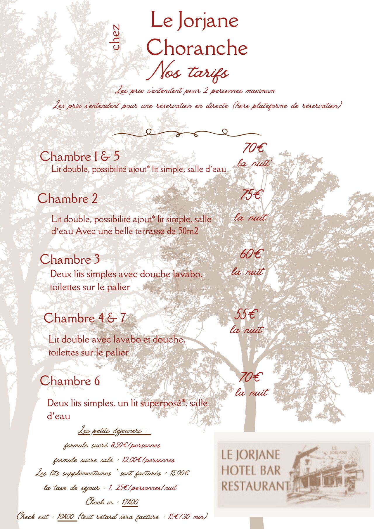 Tarification hotel 2025