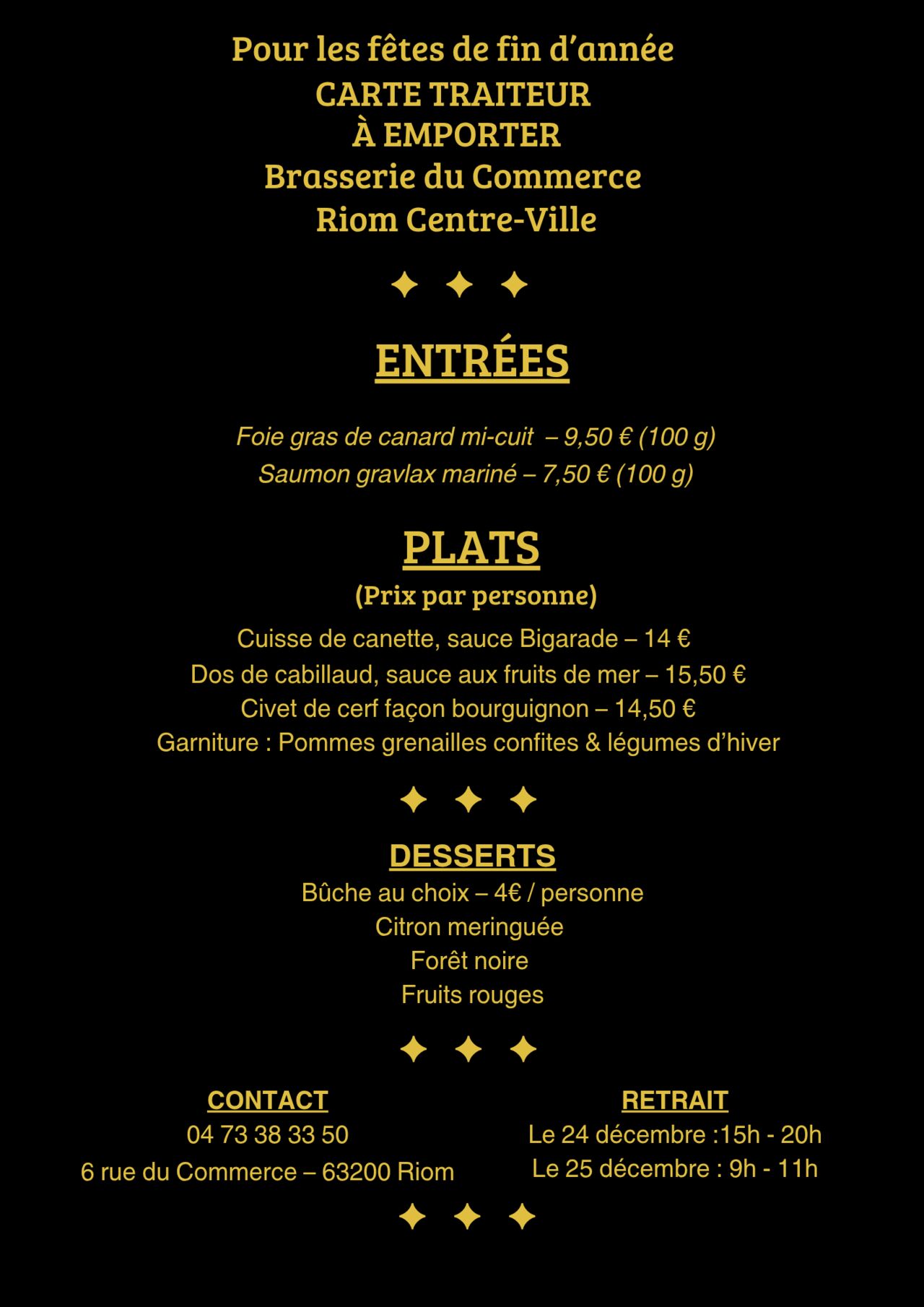 Carte traiteur Noël