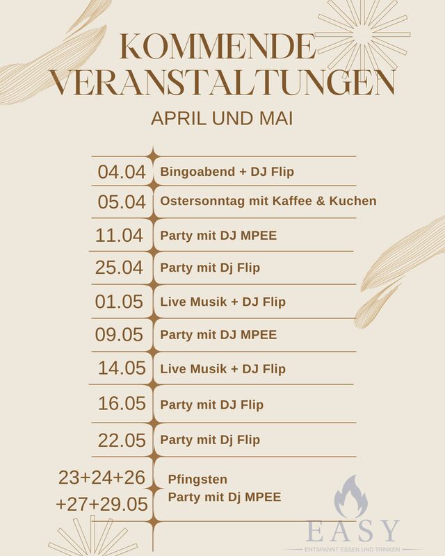 kommende Events im April und Mai