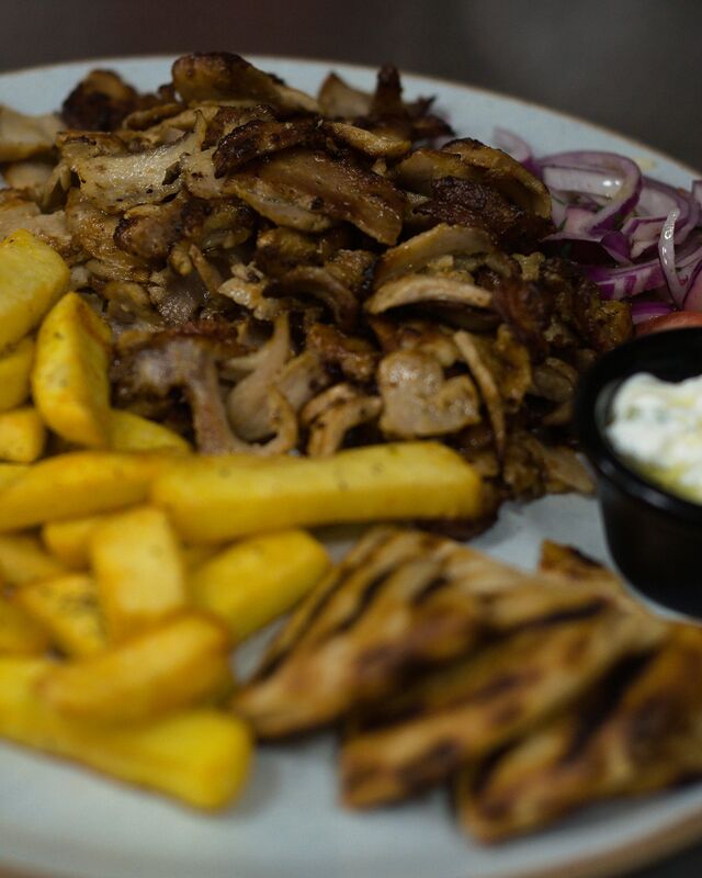 Gyros z frytkami, pitą i tzatzikami