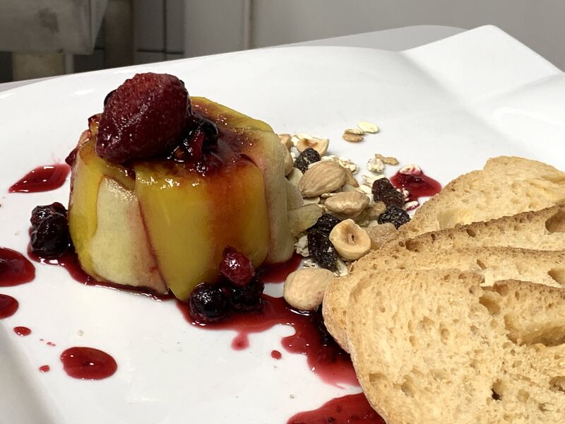 Foie casero con mango y manzana