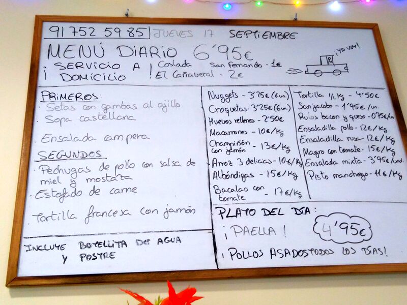 Menú jueves 17 en tienda y a domicilio ?☎️?917525985.
Coslada1 €, Sanfer1 €, Cañaveral2 €