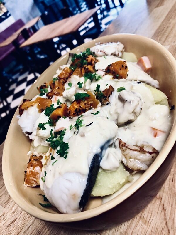 Blanquette de poissons au lait de coco et potiron rôti 