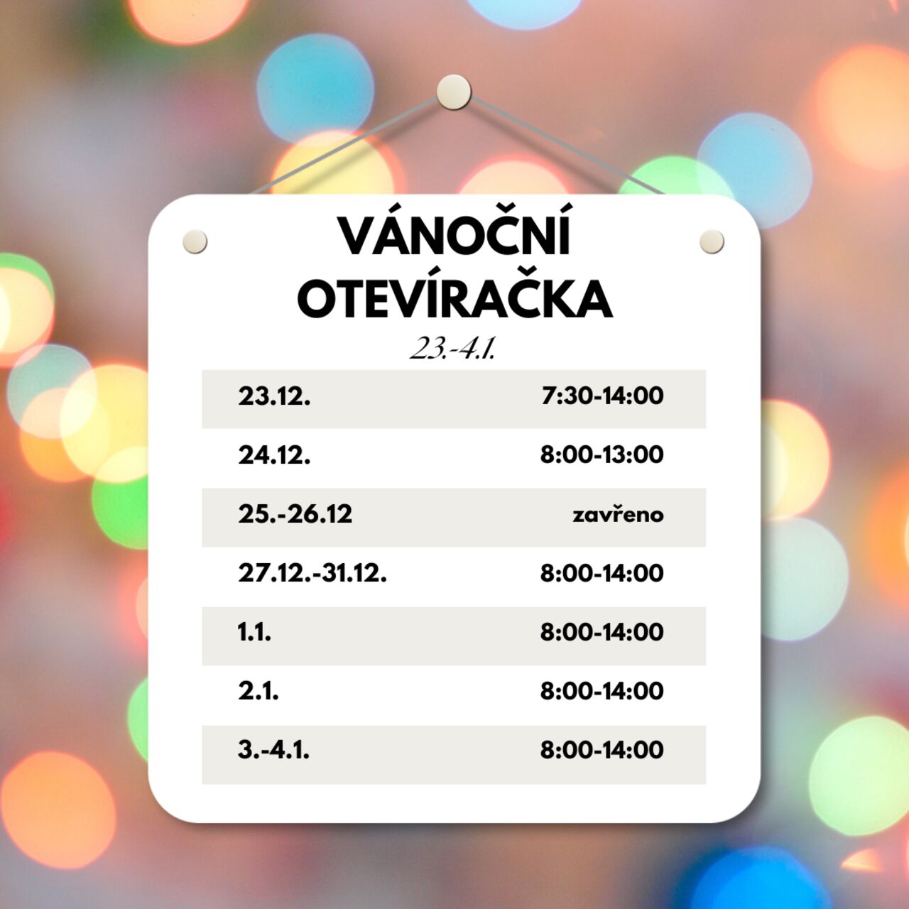 Vánoční otevírací doba