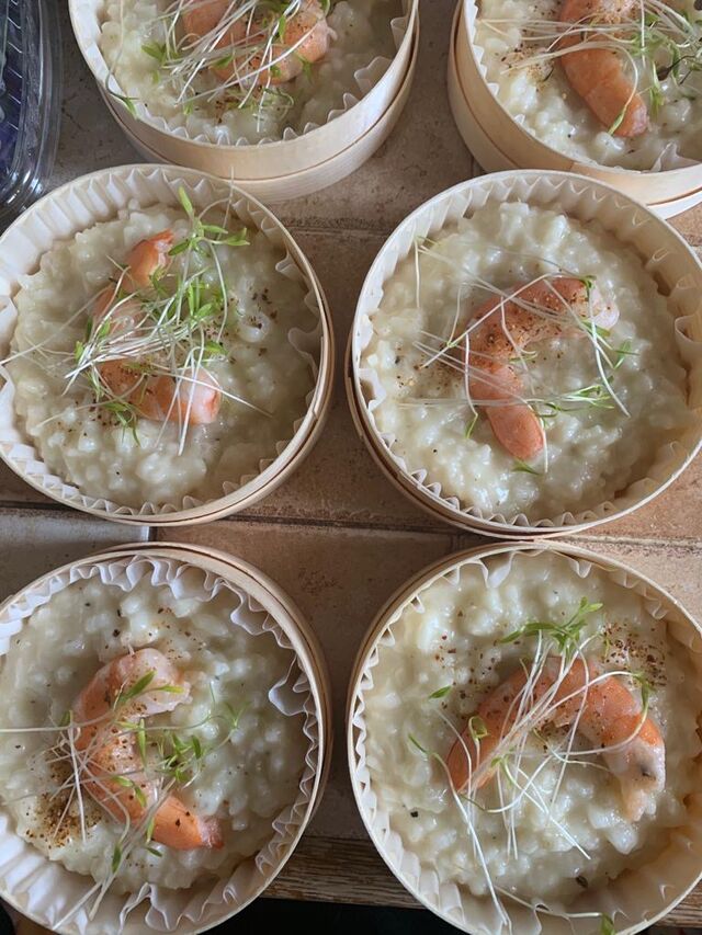Risotto parmesan crevettes et une pointe de piment d'espelette.